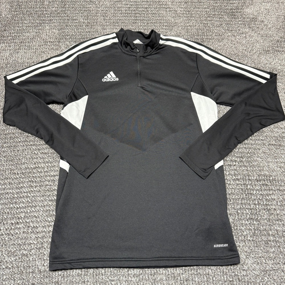 Adidas Mens Quarter Zip Pullover M Black White AEROREADY Long Sleeve Athletic